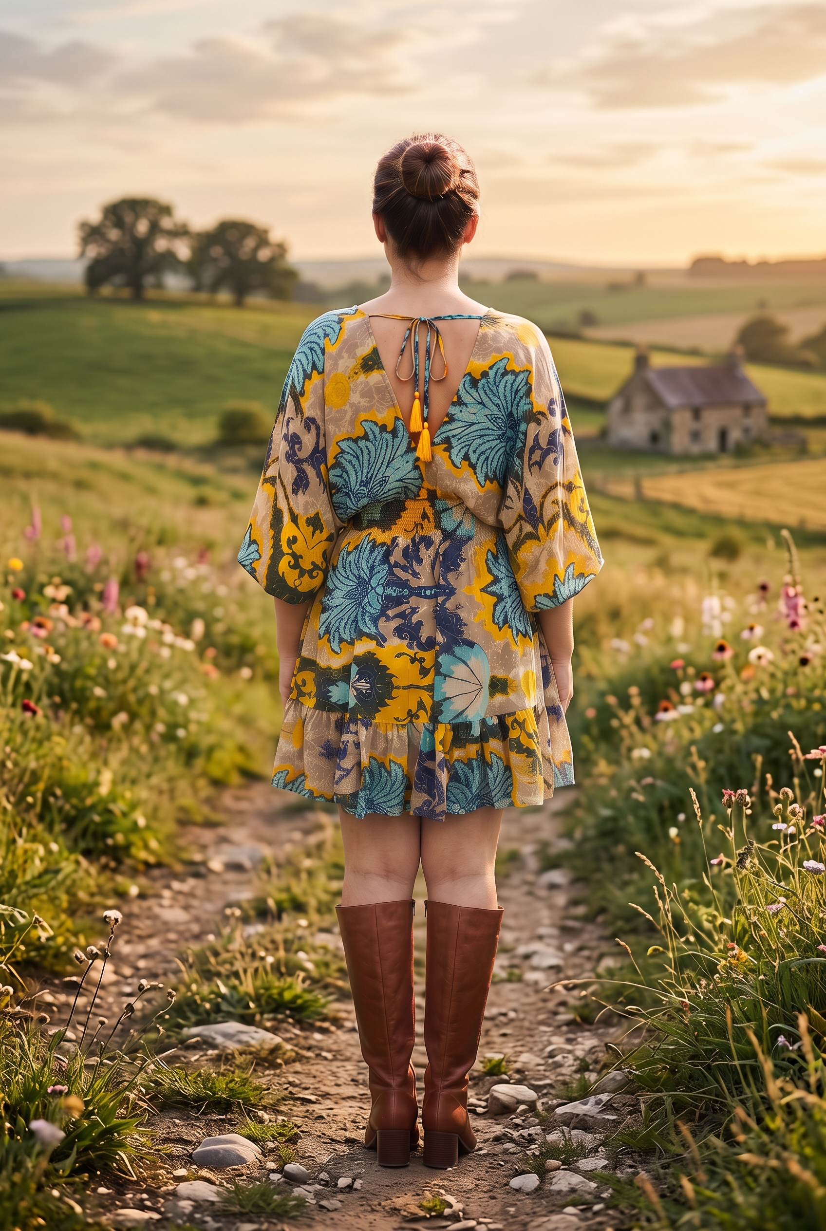 Sunflower Kimono Sleeve Dress