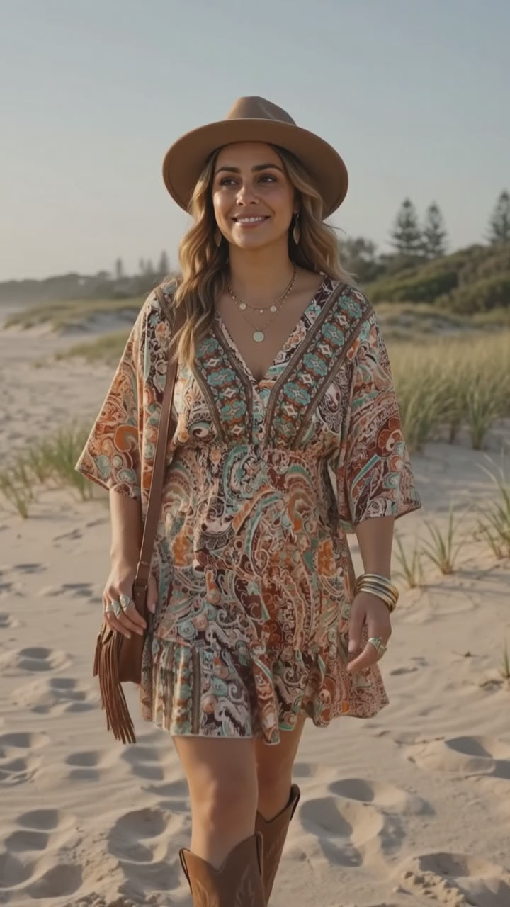 Sunset Kimono Sleeve Dress