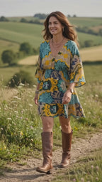 Sunflower Kimono Sleeve Dress