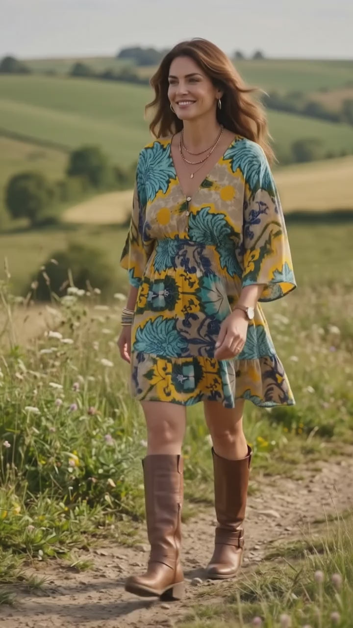 Sunflower Kimono Sleeve Dress